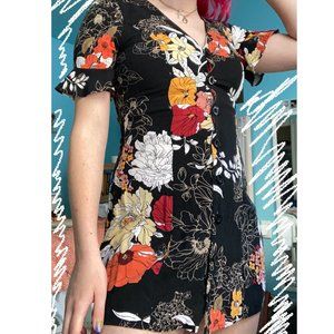 F21 Black Floral Short Sleeve Mini Dress
